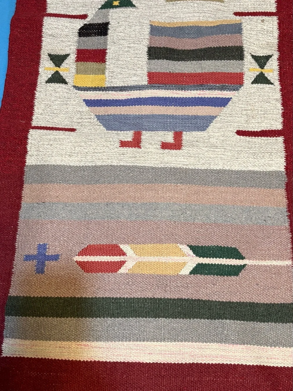 Handwoven Multicolor Folk Bird Accent Rug - No Brand